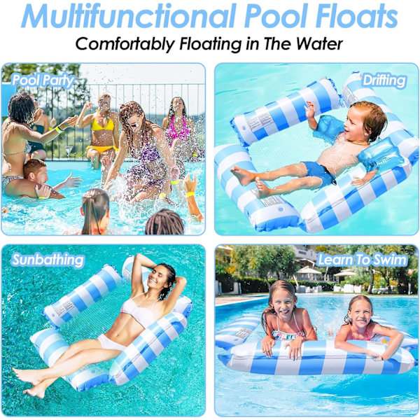 2-pack uppblåsbar vattenhängmatta, vattenleksaker, pooltillbehör, simmadrass, pool med nät, uppblåsbar vattenhängmatta för pool, simmadrass rose red