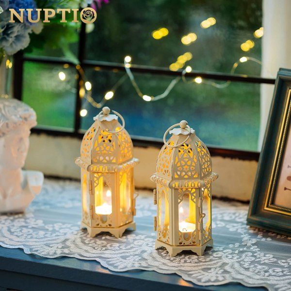 Lyselygte i marokkansk stil, fyrfadslys i lille størrelse med klart glaspanel.
