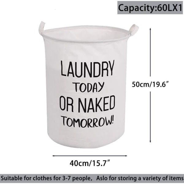 LessMo 19.7" Laundry Hamper, Collapsible Storage Basket with Easy Carrying Handles, Waterproof Round Cotton Linen, for Toys, Bedroom Cover, (Today)