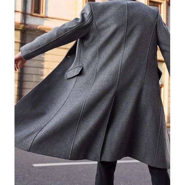 Høytidelig Herre Casual Smal Passform Ullfrakk Lang Jakke Hakkesøm Trenchcoat Grey L