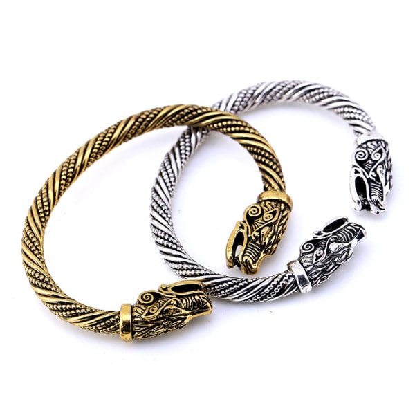 Huvud av varg armband för män, viking smycken, modeaccessoarer, guld/silverpläterat viking armband, manschett