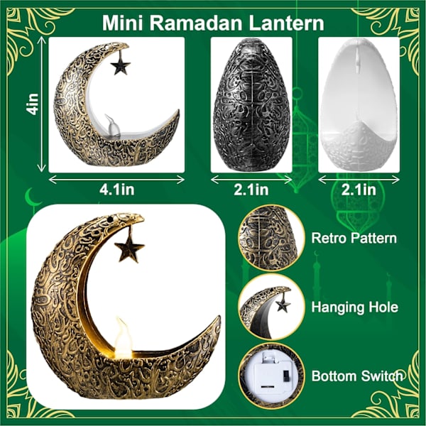 Ramadan-lykt, Mini Ramadan LED-lysdekorasjoner, 6 stk Eid Mubarak Mini-lykter