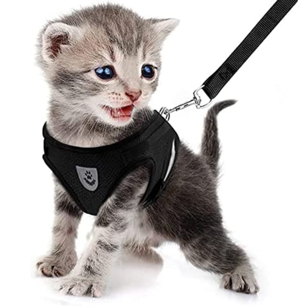 (Musta) Cat Anti Detachment Pehmeä säädettävä liivihihna, hengittävä
