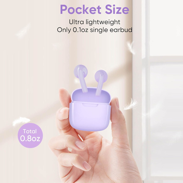 Ørepropper, Trådløse Bluetooth-ørepropper, 25 timers spilletid USB C TWS innebygd støydemping Purple