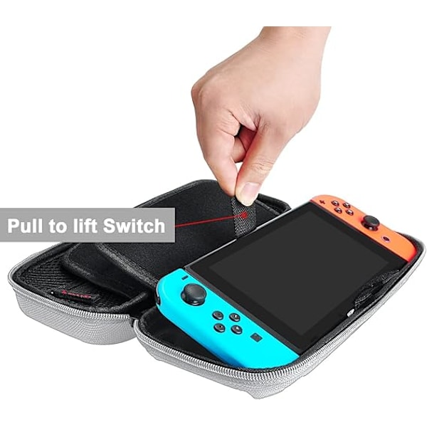 Switch-kotelo - Kantolaukku 20 pelikasetille, Nintendo Switch -konsolille ja lisätarvikkeille, harmaa
