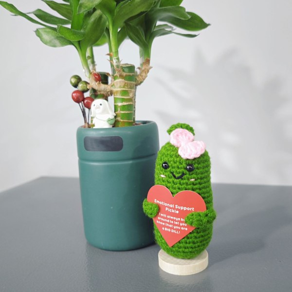 Handgjorda Mini Roliga Positiva Emotionella Stöd Gurkor, Söt Saker Rolig Stickad Ull Handgjorda Stickade Prydnader Julvirkning Present, 4,27 Tum