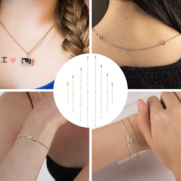 Halsbandsförlängare Silver, 2/4/6/8 Tum Halsband Lås Förlängningskedja Förlängare för Halsband Armband Smyckestillverkning Kvinnor Män (4 Storlekar)