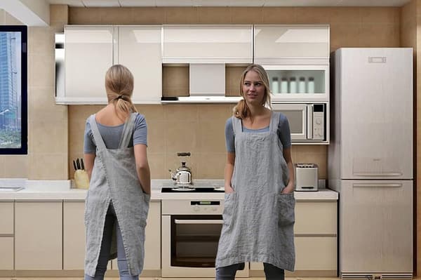 Kryssforkle for kvinner med lommer for hagearbeid, matlaging, maling, baking og arbeid - M - Grå