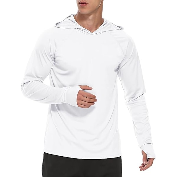 Huvtröjor för män UV-solskydd Långärmade T-shirts Lättvikts Rash Guard med tumhål Vit White L