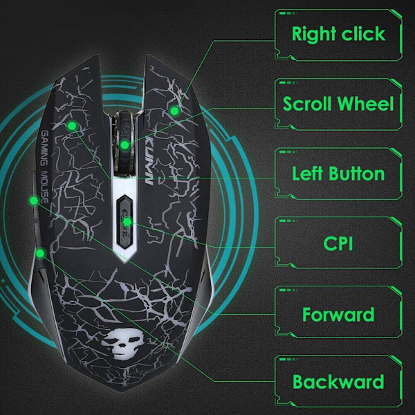 LED-bakgrundsbelyst gamingtangentbord och mus-kombination Ergonomiskt tangentbord, svart