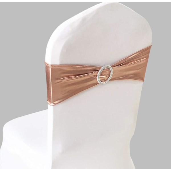 Elastisk stolbelte med spenne for bryllup, Lycra stol sløyfe, rosegull, 10 stk