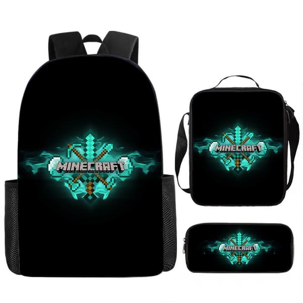 Rygsækssæt i Pixel Game-stil, 3 dele, Stor Kapacitet Casual Skolerygsæk til Studerende 5 Three-piece set