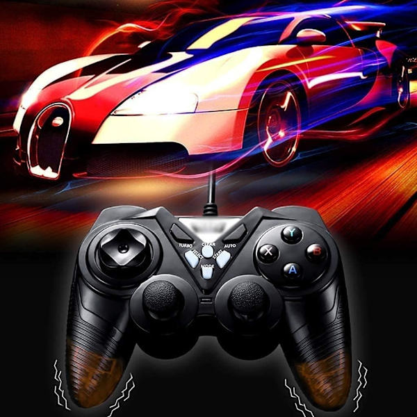 Pelikahva, langallinen ohjain Joystick Gamepad, tukee värinää, Turbo- ja AUTO-toimintonäppäimillä, ergonomisesti muotoiltu