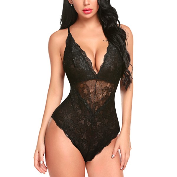 Kvinners Lingerie Snap Crotch Teddy Bodysuit Kontrastfarge Sexy Blonder En-Delers Babydoll