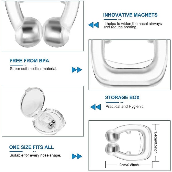 4 stk Silikon Magnetisk Stop Snorke Device Anti Snore Clip Profesjonell sovehjelp Lindrer snorking