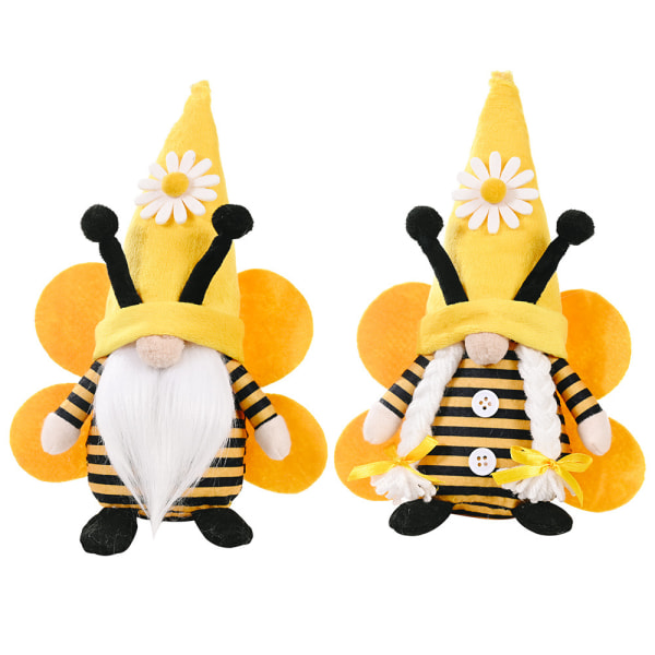 Bee Gnome Plush Decoration 2PCS Insect Bee Gnome Doll Lady Bee Swedish Tomte Bee Wings Christmas Spring Summer Gnome Red Gift Home Decoration