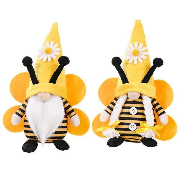 Bee Gnome Plysjdekorasjon 2 STK Insekt Bee Gnome Doll Lady Bee Svensk Tomte Bee Wings Jul Vår Sommer Gnome Rød Gave Hjemmedekorasjon