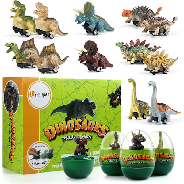 Dinosaurie-dragbilar med jumboägg, fyllda påskägg med leksaker för inomhusäggjakt