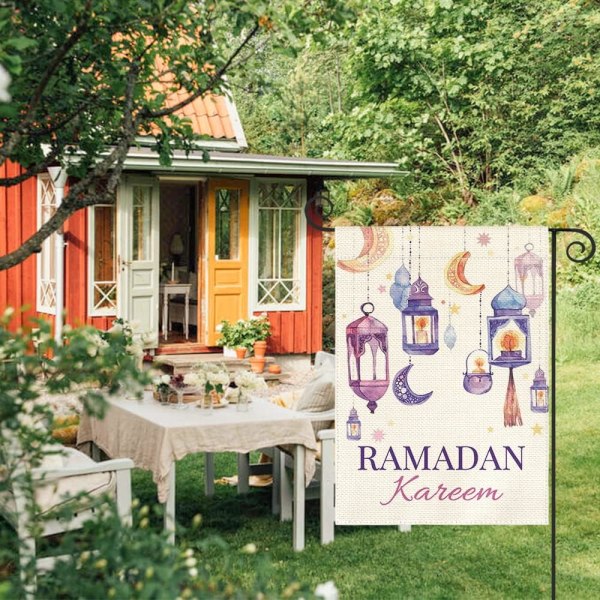 Ramadan Kareem hageflagg 12x18 tommer dobbeltsidig utvendig, lanterner Crescent Moon Yard utendørs