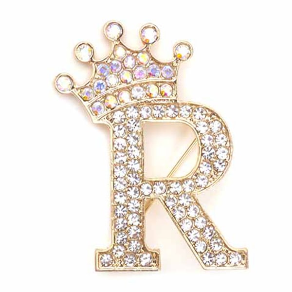Modekrone 26 Initialer A til Z Krystal Rhinestone Broche Gold-R