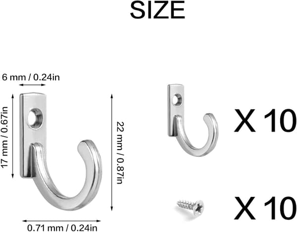 New 10 Pcs Small Hooks Single Row Hook Single Hole Hook with Screws Metal Hook Wall Hook Hanging Hats Clothes Compatible with Kitchen Office