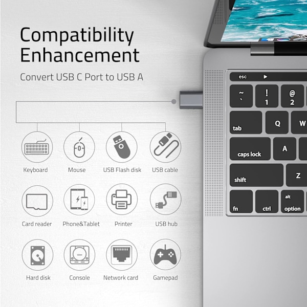 USB-C - USB-sovitin (2 kpl), USB-C uros - USB 3.0 naaras sovitin yhteensopiva Space Grey