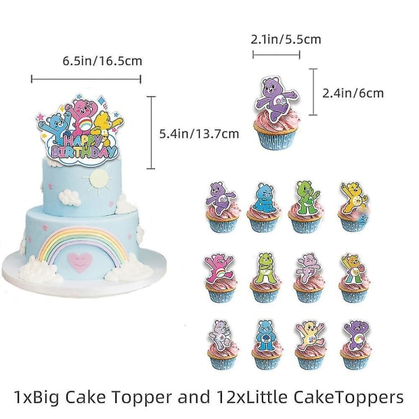 Carebears temafest dekoration tilbehør banner balloner kit kage cupcake toppers sæt Bahz6260