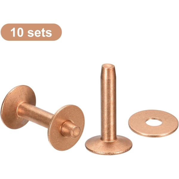 10 set koppar nitar och grader, 12x4x21mm massivt läder koppar nit hållare för läder DIY hantverk tillbehör, koppar ton