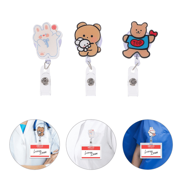 Stk sygeplejerske-emblemrulle tegneserie-udtrækkelig badgeholder til sygeplejerske (6 stilarter) (12,3 x 3,5 cm, blandet farve)