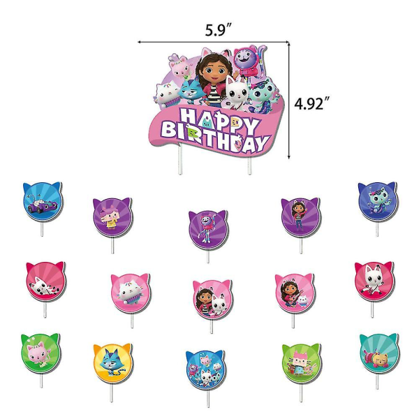 Gabby's Dollhouse-tema Børn Piger Fødselsdagsudstyrssæt Bannerballoner Kage Toppers Dekorationssæt
