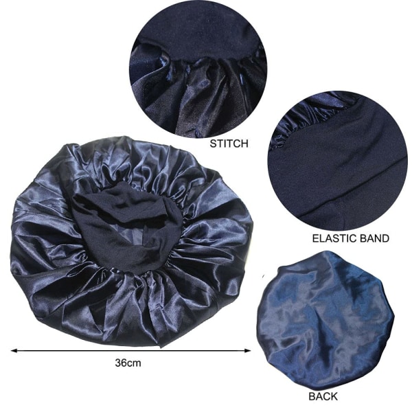 Hår-sateng-hette for sovedusjhetter Silke-chemo-capser med bredt elastisk bånd Nattesøvnhette Bonnets for svarte kvinners fletter (marineblå)