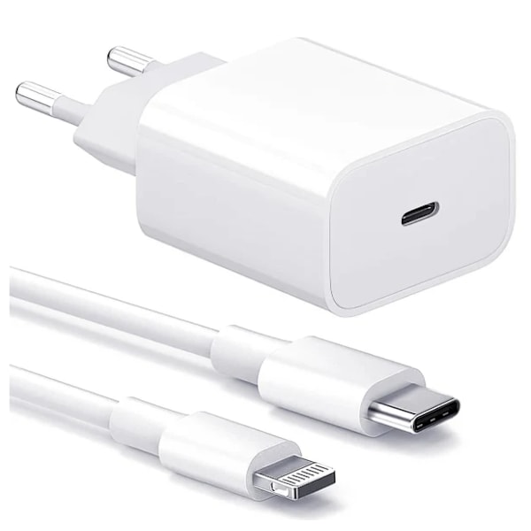iPhone Hurtiglader USB-C Strømforsyning 20W + 1m Kabel 1pc