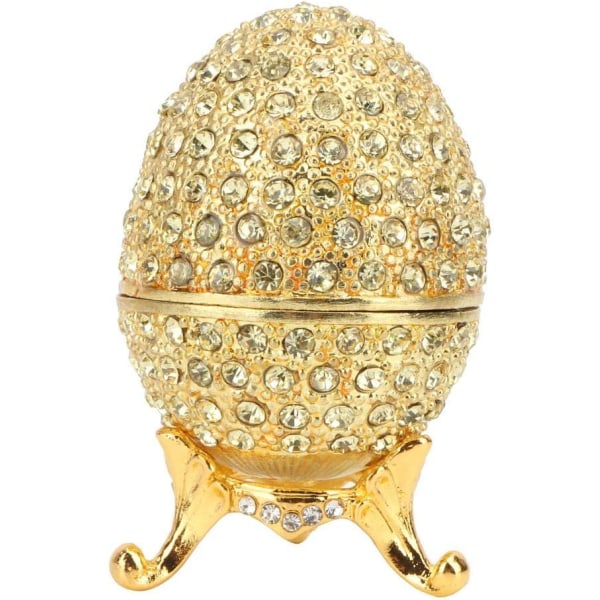 Vintage emalje påskeegg pynteboks Diamante samleobjekt egg pyntegjenstand smykker oppbevaringsboks (gullfarge)