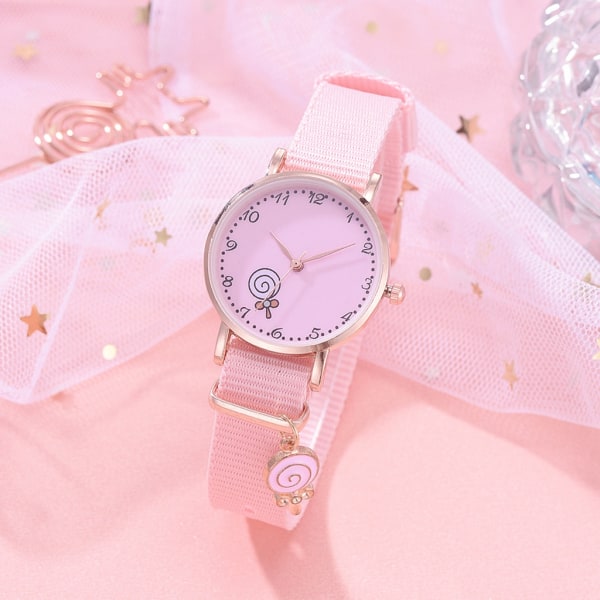 Naisten kvartsirannekello Söpö watch kukkakuvioinen vaaleanpunainen watch (Lollipop)