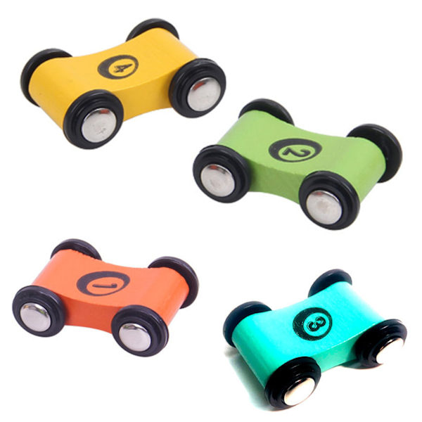 4 osaa mini-rata-auto lelu puuta Push & Go -ajoneuvo kaksisuuntaisella ajolla Anti-kolliisiotaaperi kilpa-auto lelu varaosa