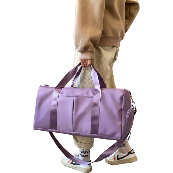 Urheilullinen kuntosalilaukku märkätaskulla ja kenkäosastolla, vedenpitävä, kuiva, märkä erotettu kuntosalilaukku matkalaukku miehille ja naisille (violetti)