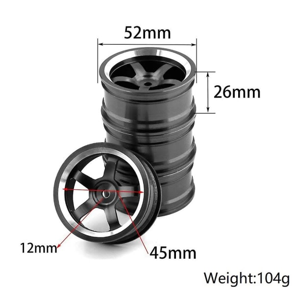 4 kpl 1/10 Rc On-road Drift Car 52mm Metal Wheel Rim Wheel Hub Sakura, Violetti