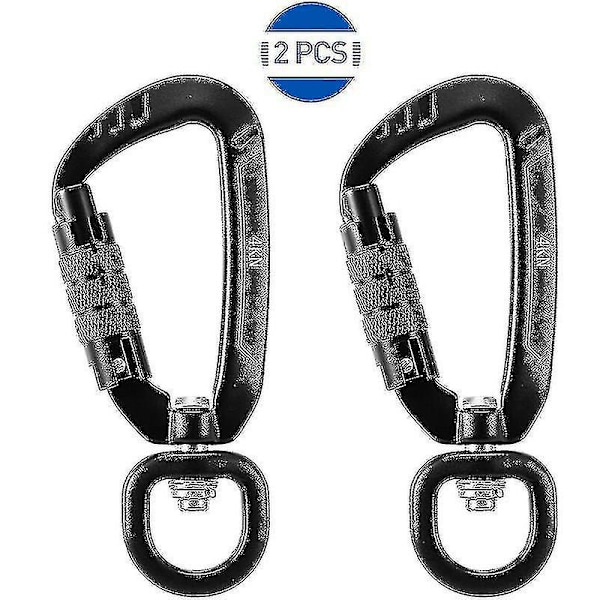 2 stk roterende karabinkrok, 360 roterende karabinkrok Liten automatisk låsekarabinkrok 4kN (svart C-ring) - Snngv