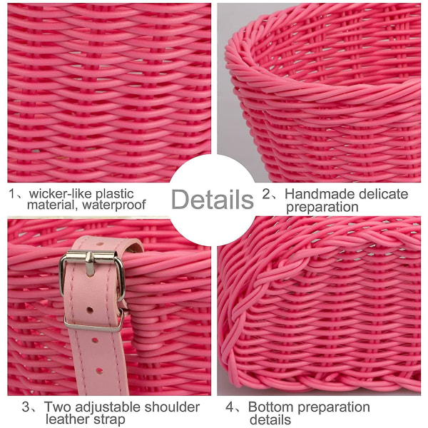 Barncykelkorg Fram Flätad Korg i Pil med Styrband Pink