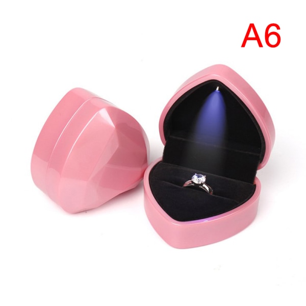 1stk Hjerteform LED lys Ringholder Eske Forslag Bryllupsforbud Rosa Pink Ring box