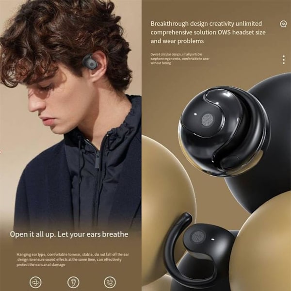 Caduola 2024 Ny Opgraderet Åben 3D Stereo Øre-krog Bluetooth Lille Kokosnød Bold Bluetooth Headset (sort) black