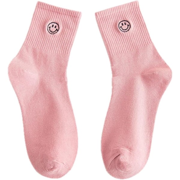 Sokker 3 par Smiley Face Harajuku Kvinder Sokker Kawaii Søde Sjove Bomuldssokker Unisex Glad Casual Streetwear Vinter Varm Pink