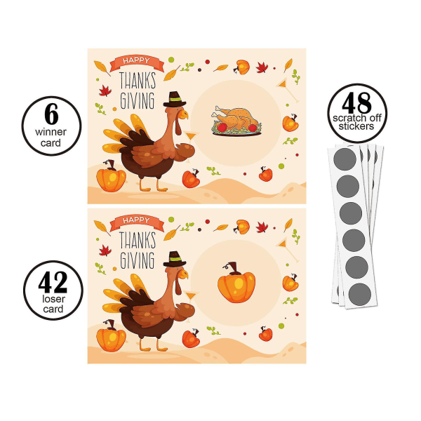 48 stk/sett Thanksgiving Party Scratch Game Tyrkia-kort Julefest-lotteribilletter