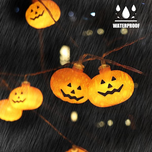 Halloween-kurpitsaketjuvalot - 20 LED 9,8 FT 3D söpö vedenkestävä oranssi, 2 tilaa vakio/välkkyvät valot sisä- ja ulkokoristeluun juhliin
