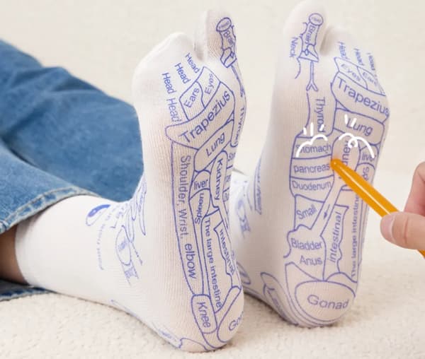 (AZC) 2x massagesockor, reflexologisockor set, bomullsreflexologisockor, tryckpunktssockor, massagepinne