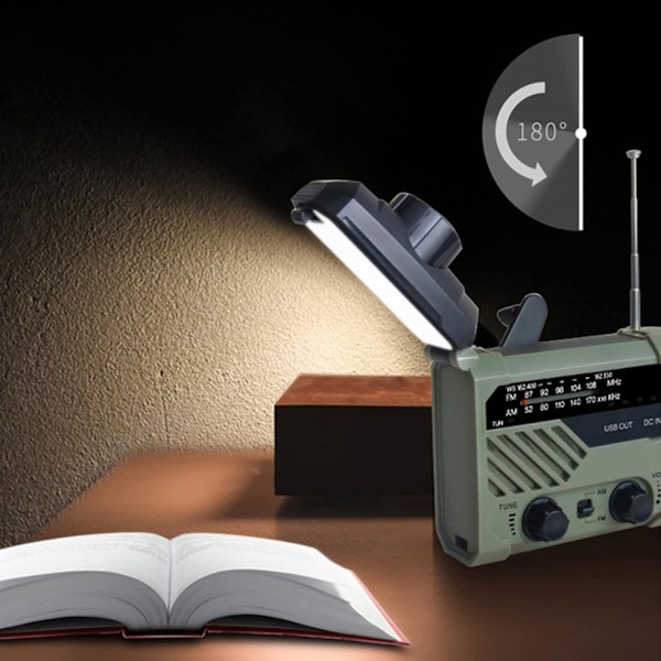 Nödväderradio, 2000mAh Solradio AM/FM Handvev Dynamo Radio USB Laddningsbar Utomhus