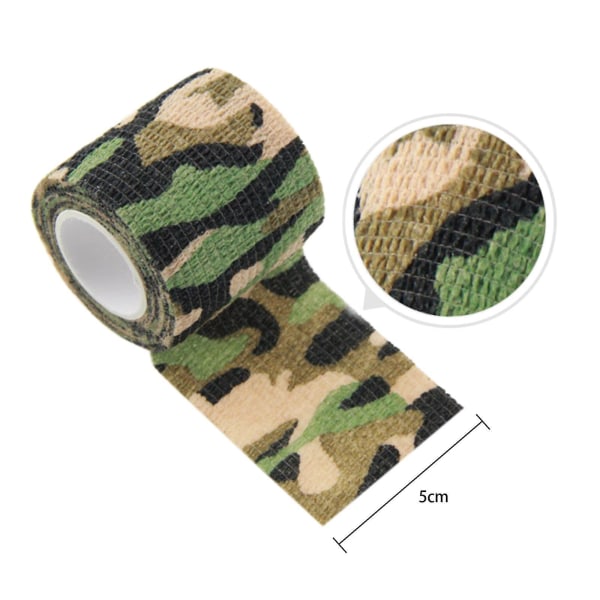 Kamouflagetejp, 7 rullar Multifunktionell självhäftande non-woven stretchbandage för hagelgevär Jakt Camping Wrap Protect (7 färger)--