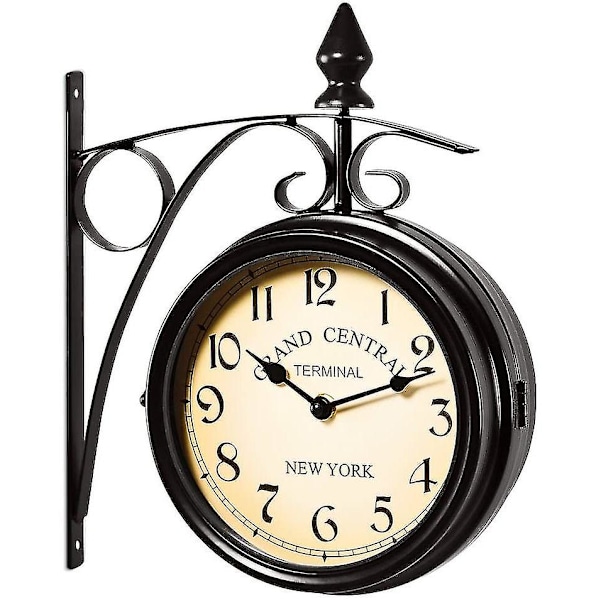 Black Paddington Double Sided Metal Garden Outdoor Wall Clock - Assembly Required - H35cm X W33cm X D10cm