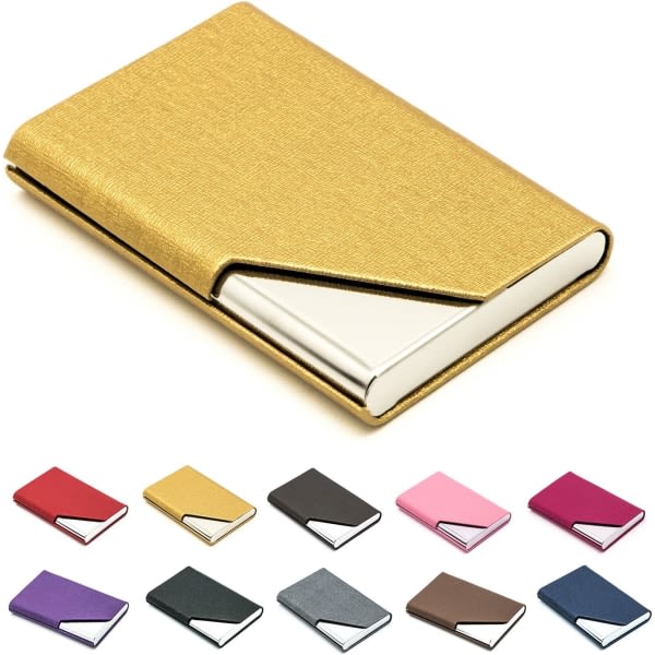 Visitkortshållare Lyxigt PU-läder och rostfritt stål Multi , Visitkortshållare Plånbok Kreditkorts-ID - Case (guld)