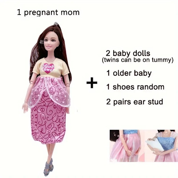 11,8'' Modegraviddocka med 2 Bebisar - Modern Klänning Prinsessdocka Pedagogisk Leksak